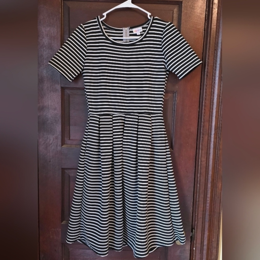 LuLaRoe Black and White Striped Midi Dress